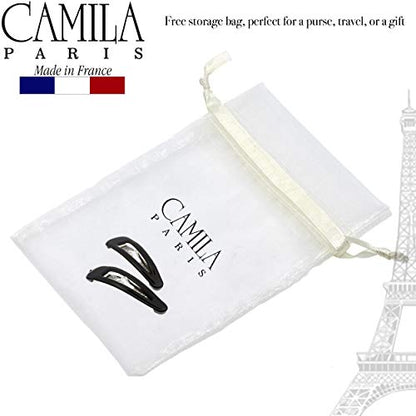 Camila Paris AD87/2 French Hair Barrettes Clips, Snap Hair Slides Clic Clac for Women, Styling Girls Side Slide-in Metal Snap Pin Hair Accessories for Women. Strong Hold, No Slip Grip, Made in France - color: Black 2"