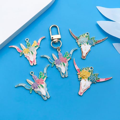 Youdiyla 12pcs Alloy enamel Halloween series cow head bone flower set Pendant Jewelry Making DIY Keychain Earrings Pendant Various Design Charms for Jewelry Making Bracelets Necklace (SN1001) - color: SN1001