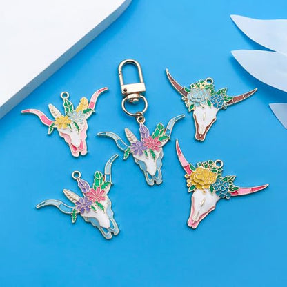 Youdiyla 12pcs Alloy enamel Halloween series cow head bone flower set Pendant Jewelry Making DIY Keychain Earrings Pendant Various Design Charms for Jewelry Making Bracelets Necklace (SN1001) - color: SN1001