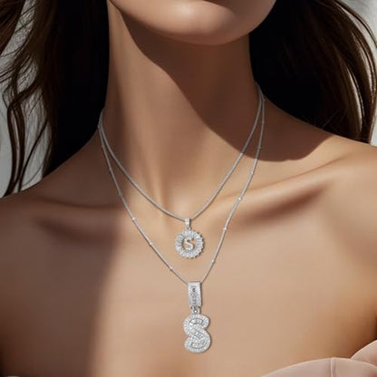 14K Gold Plated Alphabet Necklace Cubic Zirconia Letter Pendant, Personalized Name Jewelry Gift for Women, Customizable A-Z, Birthday/Mothers Day Gifts for Womens - color: White Gold, style: Style-S