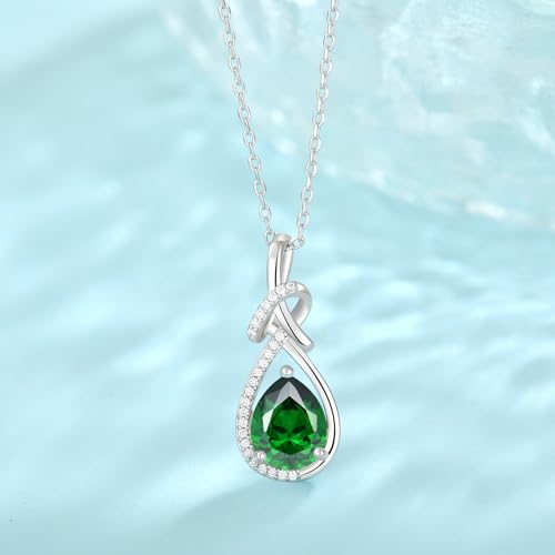 Infinity Teardrop Necklace Silver Tone Pendant Birthstone Jewelry for Women - color: Emerald Green
