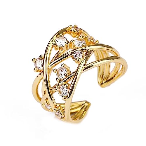 18K Gold Plated Rings for Women and Teen Girls Non Tarnish Cubic Zirconia Fidget Ring Butterfly/Snake/Mesh/Cross/Crown Knuckle Ring Open Adjustable Statement Stacking Chunky Rings - color: Mesh