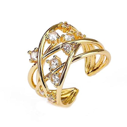 18K Gold Plated Rings for Women and Teen Girls Non Tarnish Cubic Zirconia Fidget Ring Butterfly/Snake/Mesh/Cross/Crown Knuckle Ring Open Adjustable Statement Stacking Chunky Rings - color: Mesh