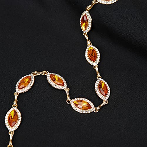 ILuvatar Green Glass Diamond Chain Belt - Metal Women's Western Style Dress Belt - color: Gold-orange