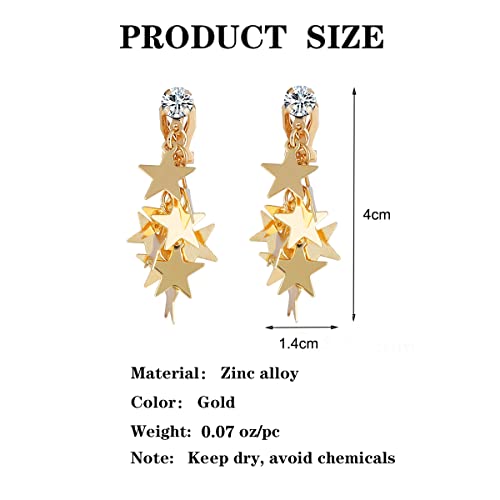 Gold Metal Clip On Earrings for Women Non Pierced Dangle Drop Earrings Multiple Styles - color: gold cute star
