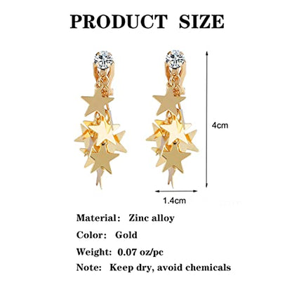 Gold Metal Clip On Earrings for Women Non Pierced Dangle Drop Earrings Multiple Styles - color: gold cute star