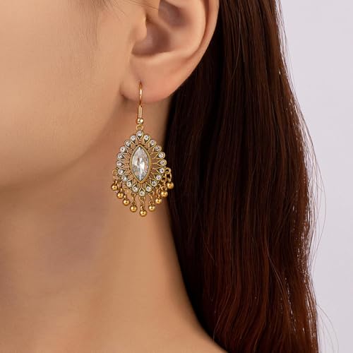 Frodete Indian Jewelry Sets for Women Traditional Bohemian Wedding Jewelry Set Indian Dresses for Women Oxidized Ethnic Party Prom Wear - color: D5:GOLD WHITE
