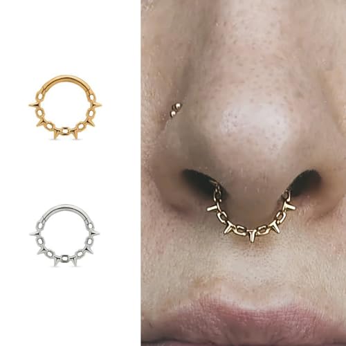 16G Septum Ring Hinged Septum Clicker Nose Ring Septum Piercing Jewelry - color: Spikes-gold, size: 10mm