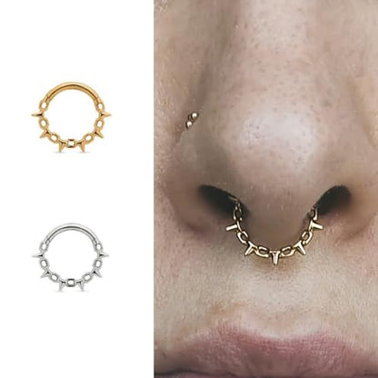 16G Septum Ring Hinged Septum Clicker Nose Ring Septum Piercing Jewelry - color: Spikes-silver, size: 8mm