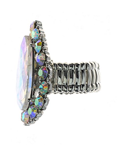 NYFASHION101 Radiant Teardrop Stone Adjustable Cocktail Statement Ring - color: Aurora Borealis/Silver-Tone