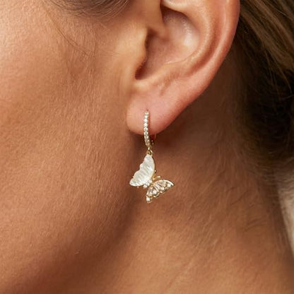 Sonateomber Gold Silver Small Hoop Dangle Earrings for Women, Trendy Dainty Rhinestone CZ Dangling Prom Wedding Leaf Flower Snowflake Butterfly Starfish Fashion Jewelry Gift - color: Rainbow butterfly