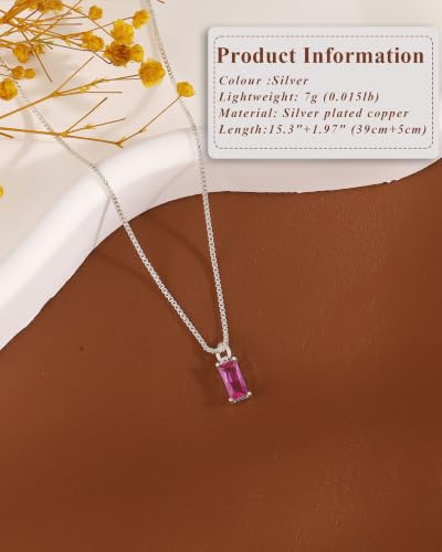 FUNEIA Diamond Necklaces for Women 14K Gold Plated Emerald Birthstone Necklace for Women Mothers Dainty Gold Necklace Blue Green Cubic Zirconia Pendant Necklace Birthday Gifts for Women Jewelry - color: 07. July(Ruby)-Silver