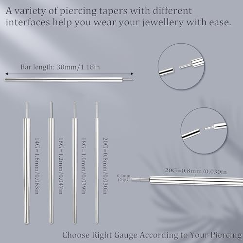 Piercing Taper Ball Grabber Tool Stainless Steel Nose Ear Piercing Kits | Nose Septum Eyebow Helix Conch Tragus Daith Piercing Jewelry Changing Tool,14G 16G 18G 20G Flat Back Earrings Applicator Tool - style: Straight Threadless Piercing Taper