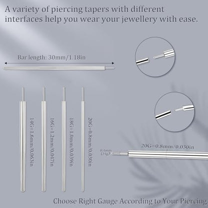 Piercing Taper Ball Grabber Tool Stainless Steel Nose Ear Piercing Kits | Nose Septum Eyebow Helix Conch Tragus Daith Piercing Jewelry Changing Tool,14G 16G 18G 20G Flat Back Earrings Applicator Tool - style: Straight Threadless Piercing Taper