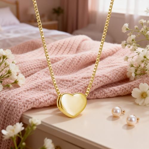 925 Sterling Silver Dainty Necklaces for Women Pendant Jewelry Gift for Her | Hypoallergenic Ocean Animal Love Cherry Blossom Jewelry, Ideal Valentine Birthday Christmas Graduation Gift for Wife Mom - color: Golden Heart
