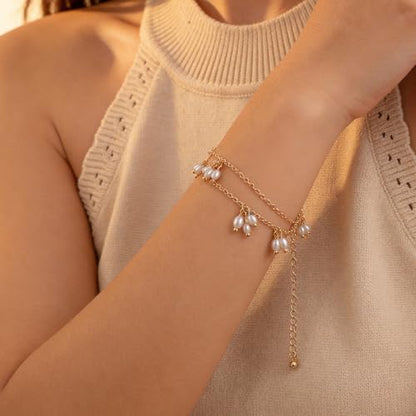 Dainty Prom Lariat Necklace 14k Gold Y Long Pearl Necklaces for Women Costume Accessories Jewelry Gifts - color: bracelet
