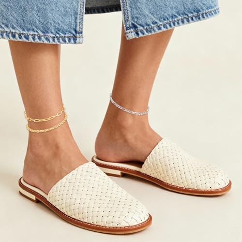 Gold Silver Ankle Bracelets for Women 12 Pcs Cuban Anklet Link Chain Set Multi-layered Wear Boho Bracelet Set Summer Beach Jewelry Accessories