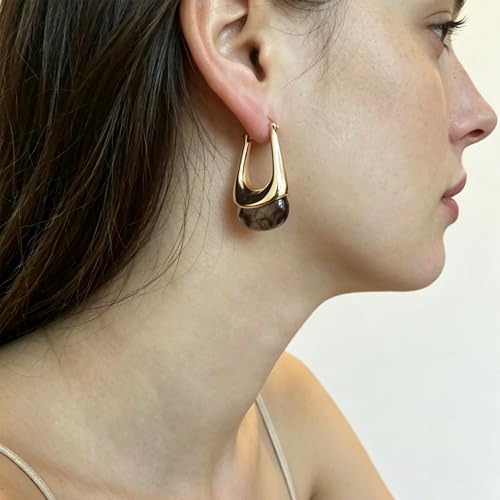 Acrylic Gold Hoop Earrings Chunky Hoop Dangle Drop Huggie Earring Statement Resin Jewelry for Women - color: Dark Gray