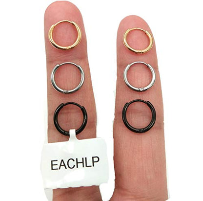EACHLP Tiny Hoop Earrings 18K Real Gold Plating Surgical Steel Unisex - style: 9MM Hoops
