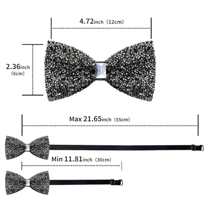 DiBanGu Mens Rhinestone Bow Tie with Ring and Lapel Pin Set | Adjustable Strap,Pre-tied Style,3PCS,Sequin Diamond Bowties，Solid/Mix Color,Shiny Accessory,for Party Prom Banquet Wedding - color: Dark Grey