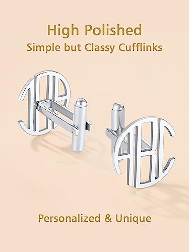 FindChic Stainless Steel Round Cufflinks with Custom Text/Picture/Monogram Letters 18K Gold Plated/Black Color for Men Groom Suits Shirts, with Gift Box - style: 03. custom 3 letters (stainless steel)