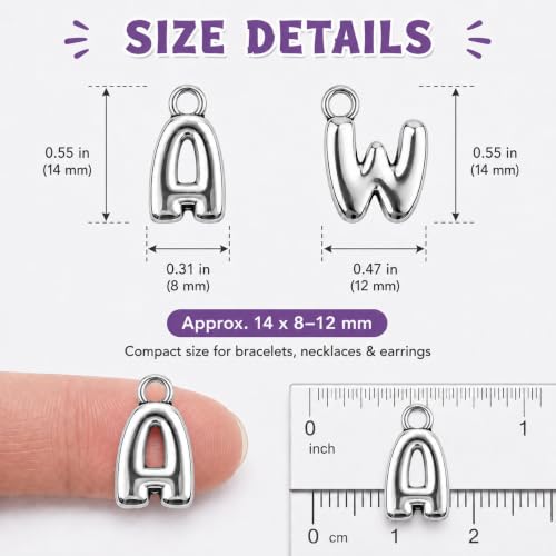 26PCS Letter Silver Charms for Jewelry Making, Silver A-Z Bubble Alphabet Charm Pendants, Bubble Letter Initial Charms for DIY Bracelets Necklaces Earrings Craft Supplies
