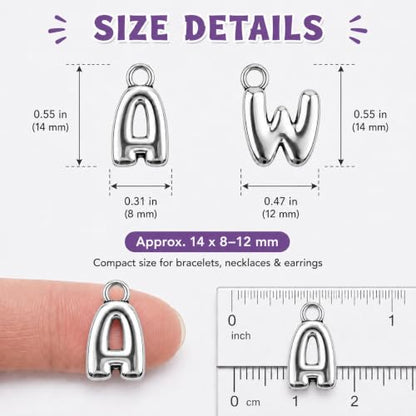 26PCS Letter Silver Charms for Jewelry Making, Silver A-Z Bubble Alphabet Charm Pendants, Bubble Letter Initial Charms for DIY Bracelets Necklaces Earrings Craft Supplies