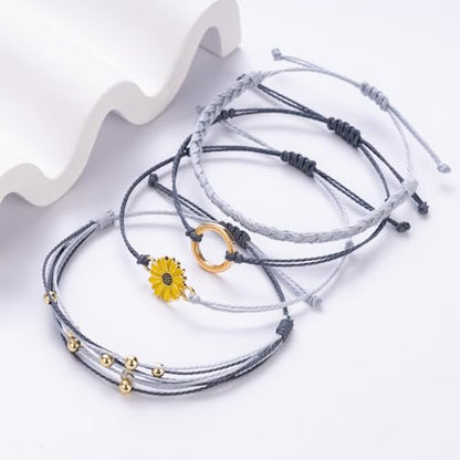 Sunflower Friendship Bracelets Boho Stackable String Bracelets Cute Trendy Gifts for Teen Girls Women - color: Grey