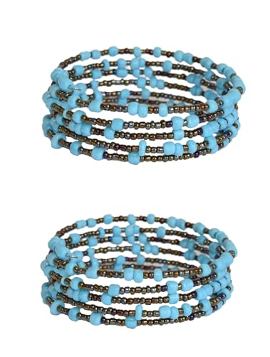 Set of 2 Handmade Beaded Bracelets for Women - Sky Blue