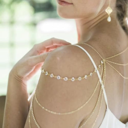 Rhinestone Shoulder Jewelry Bridal Wedding Shoulder Necklace Chain Festival Rave Party Outfit Accessories for Women Statement Body Chain