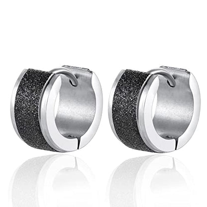 Huggie Hinged Hoop Earrings, Stainless Steel, Classic, mens womens, Cool - color: Silver Black
