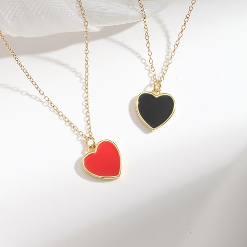 18K Gold Plated, Pt Plated Chain Necklace with Knot, Butterfly, Heart Pendant for Women, Delicate Minimalist Jewelry, 18-20 Inches - color: 12mm Black Heart
