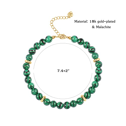 POTESSA Healing Stone Beaded Bracelets for Women Semi-Precious Gemstones Bracelets Pearl Beaded Bracelet Adjustable Strand Bracelets 6MM - color: Malachite
