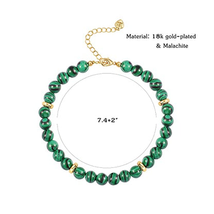 POTESSA Healing Stone Beaded Bracelets for Women Semi-Precious Gemstones Bracelets Pearl Beaded Bracelet Adjustable Strand Bracelets 6MM - color: Malachite
