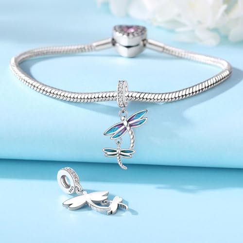 HONGRUI 925 Sterling Silver Charm for Bracelets Fashion Women Jewelry Gift - color: Blue Dragonfly