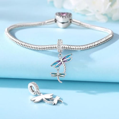 HONGRUI 925 Sterling Silver Charm for Bracelets Fashion Women Jewelry Gift - color: Blue Dragonfly