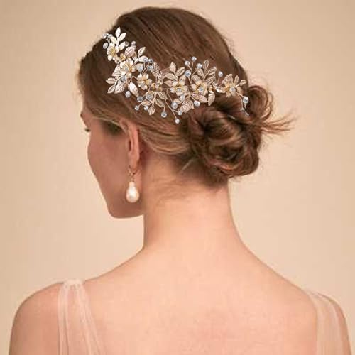 Golden Bridal Hair Comb Leaf Hair Wedding Headpiece,Vintage Wedding Hair Accessories for Bride Bridesmaids Prom Women Girls