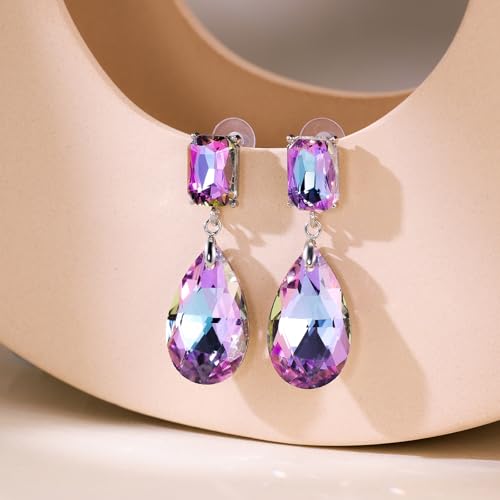 Crystal Heart Teardrop Dangle Earrings for Women Hypoallergenic Multicolor Cubic Zirconia Drop Earrings for Wedding Prom Party Daily Wear - color: Teardroppurple