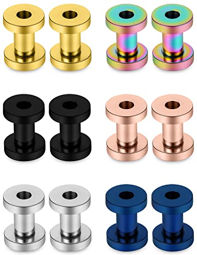 Vsnnsns 14G 12G 8G 6G 4G 2G 0G 00G Stainless Steel Ear Tunnels Screw Fit Ear Plugs Tunnels Gauges Set 1.6MM 2MM 3MM 4MM 5MM 6MM 8MM 10MM - color: 6G-4.0mm