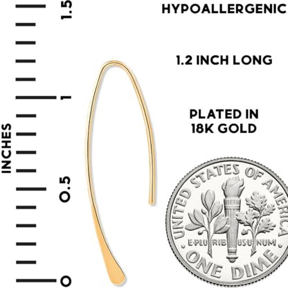 Upside Down Hoop Earrings - Hypoallergenic Lightweight Wire Needle Drop Dangle Threader Hoops for Women, Safe for Sensitive Ears - Plated in 925 Sterling Silver or 18k Gold - color: 1.2" inch - 18k Gold Plated