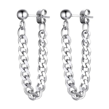 PROSTEEL Stainless Steel Huggie Hoop Earrings for Mens Gold/Black/Silver | Skull/Infinity Pattern, Spike/Cuban Links 4 Design Options Hypoallergenic Lightweight Earring Hip Hop Punk Gothic Jewelry - style: 07-Cuban Chain-Silver