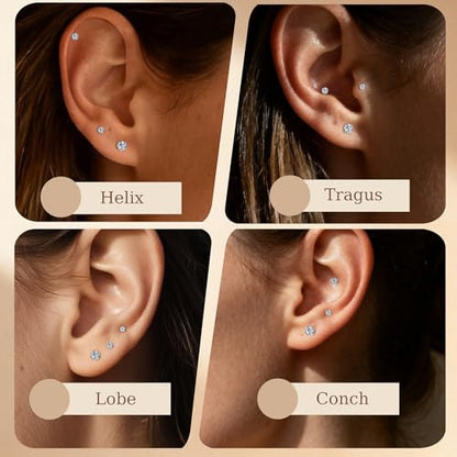 Limerencia Moissanite Stud Earrings, 3 Pairs Titanium Screw Back Earrings | D Color VVS1 Clarity Lab-created Moissanite Earrings, Hypoallergenic G23 Pure Titanium for Women Men Sensitive Ears - color: Gold S