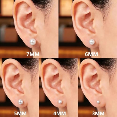ToHeart 5 Pairs 14K Gold Silver Plated Pearl Stud Earrings for Women 3-7MM | Hypoallergenic Pearl Earrings Set Lightweight Cartilage Piercing Earrings Jewelry Gifts for Women - style: Gold