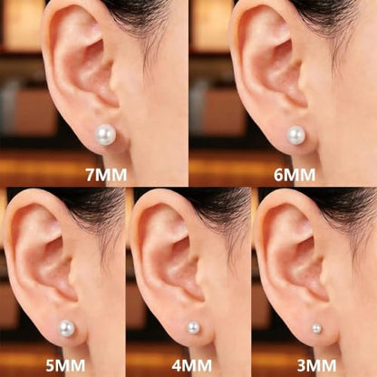 ToHeart 5 Pairs 14K Gold Silver Plated Pearl Stud Earrings for Women 3-7MM | Hypoallergenic Pearl Earrings Set Lightweight Cartilage Piercing Earrings Jewelry Gifts for Women - style: Gold