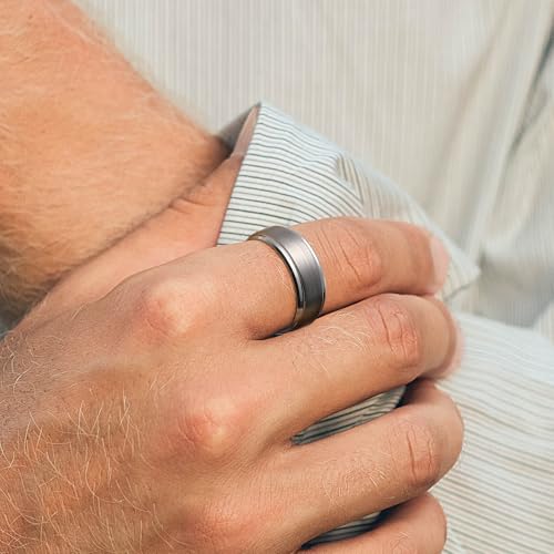 King Will Classic Tungsten Wedding Band for Men, 6/7/8/9/10mm Widths, Polished Finish Step Edge Matte Rings Comfort Fit - color: A-silver 6mm