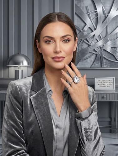 NYFASHION101 Radiant Teardrop Stone Adjustable Cocktail Statement Ring - color: Clear Encircled Teardrop, Silver-Tone