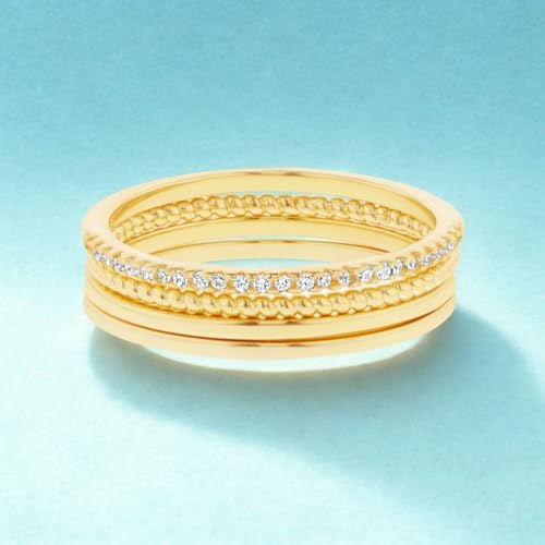 Waterproof Stacking Ring Set 14K Yellow Gold Plated Brass Cubic Zirconia Band Rings for Women Four Piece