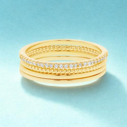 Waterproof Stacking Ring Set 14K Yellow Gold Plated Brass Cubic Zirconia Band Rings for Women Four Piece