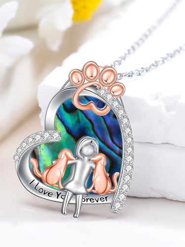 925 Sterling Silver Animal Necklace Heart Shape Dog/Rabbit/Cat Pendant Necklace for Women Animal Memorial Charm Jewelry Mother's Day Christmas Gifts - color: Dog and Women-Abalone