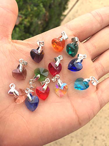 3 Sets Adabele Dangle Birthstone Pendant Drops 10mm Valentine Heart Crystal Beads Silver Plated Pendant Clasp Bail (36pcs) - size: Heart Pendant with Bail (3 Sets/36pcs)